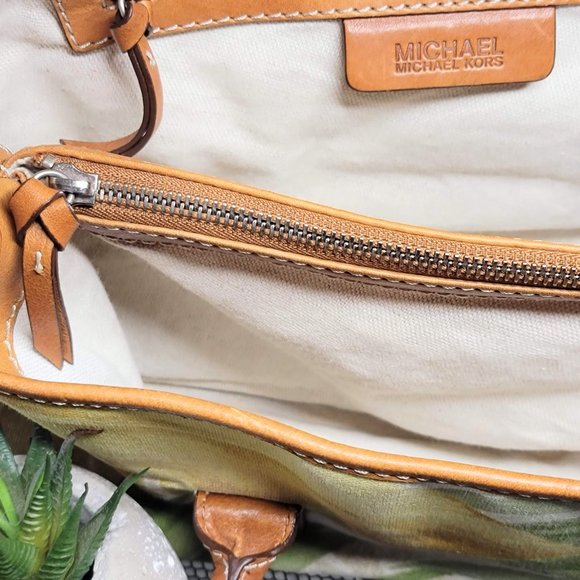 Michael Michael Kors Tropical Print Textile Brown Leather / Stud Adorned Bag - Picture 10 of 13